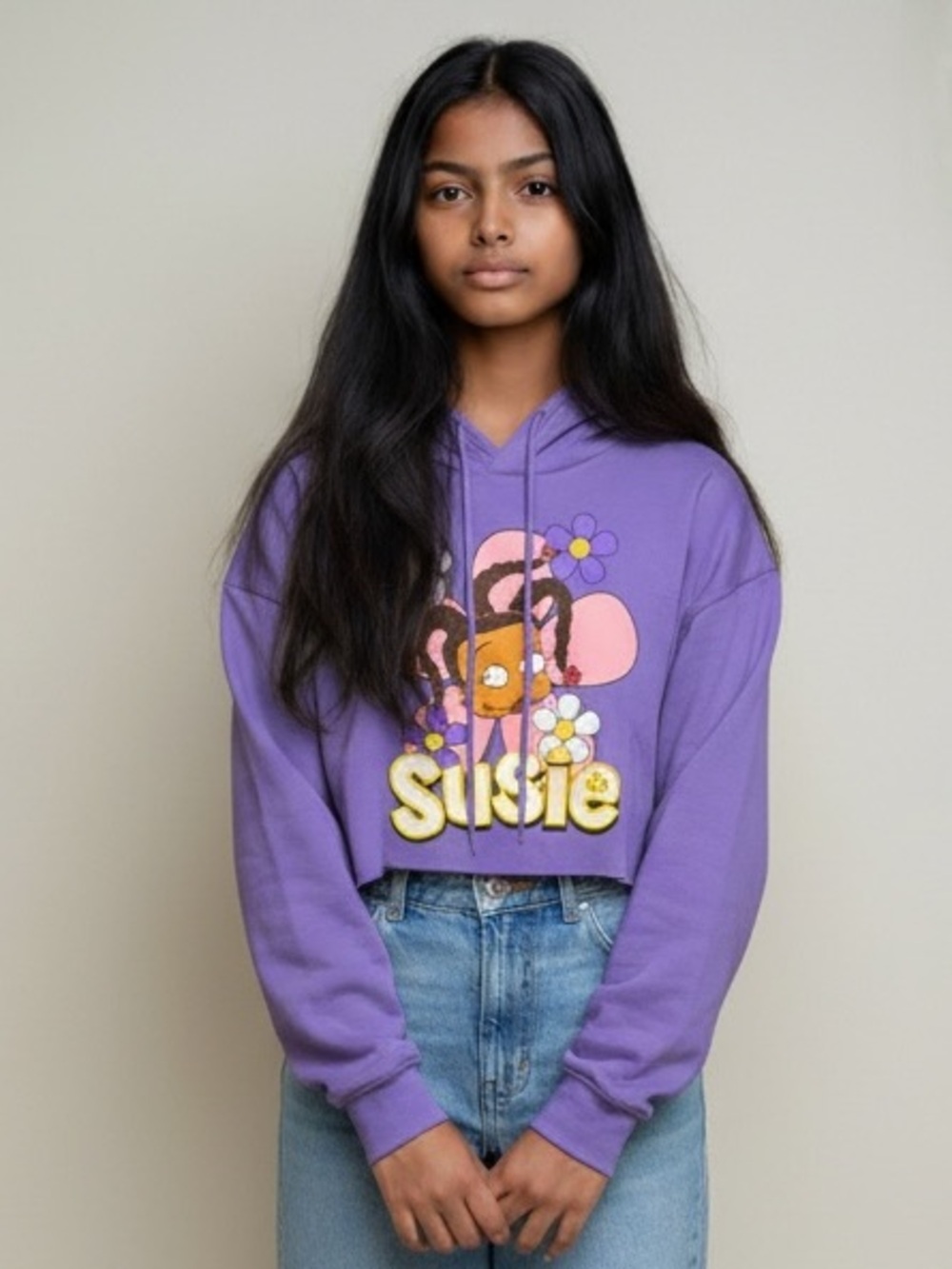 Nickelodeon  Purple 'Susie' Graphic Cropped Hoodie size large nwt